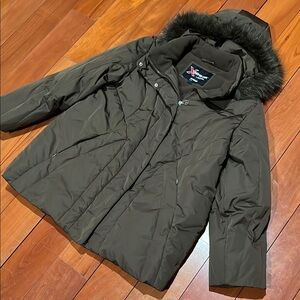 Xersion Brown Down Jacket with Faux Fur Hood